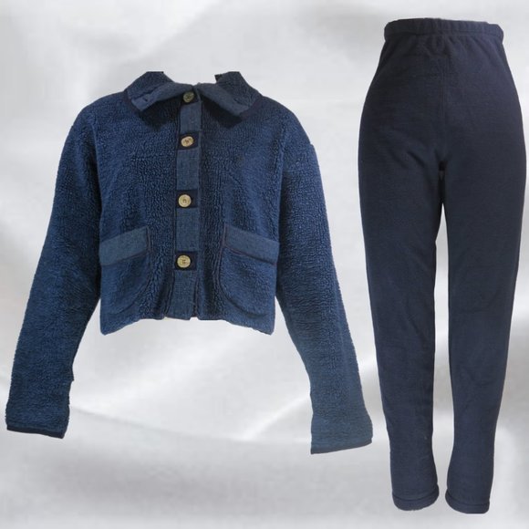 SMILEY/VERBIER Blue Fleece Sweater/Leggings Set in Size Large - Picture 1 of 12